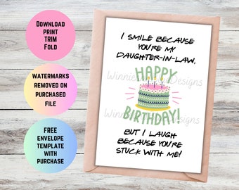 Daughter In Law Birthday Card Printable, Funny Daughter-In-Law Birthday Card, Digital Daughter In Law Birthday Card