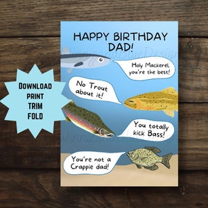 Printable Dad Birthday Card, Funny Fish Birthday Card Dad, Fishing ...