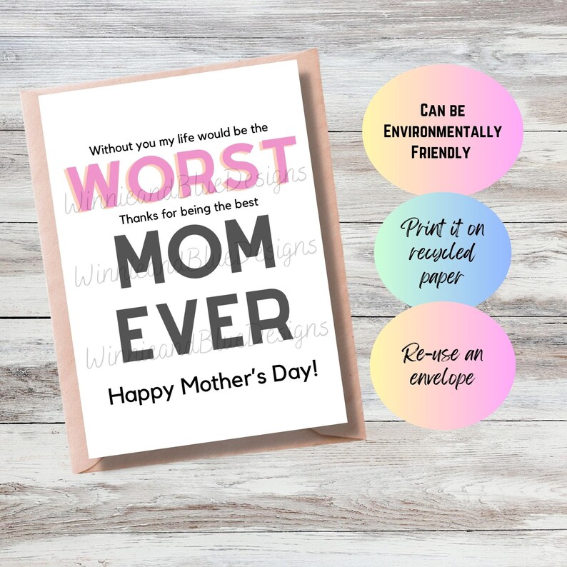 Funny Mother's Day Card PRINTABLE, Happy Mothers Day Card, Best Mom ...