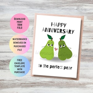 Divertente biglietto di anniversario di coppia stampabile, biglietto di anniversario con gioco di parole per i genitori, gioco di parole sulla pera, il regalo perfetto per l'anniversario della pera, download immediato