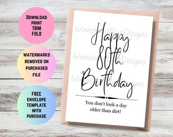 Lustige 80er Geburtstagskarte: 'Older than Dirt' Printable (PDF)