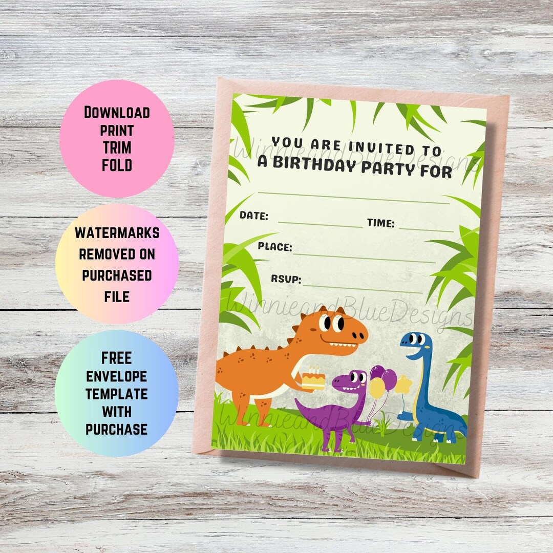 Fill In Party Invitations Fill in Party Invitation Printable, Dinosaur Birthday Party Invitation ...
