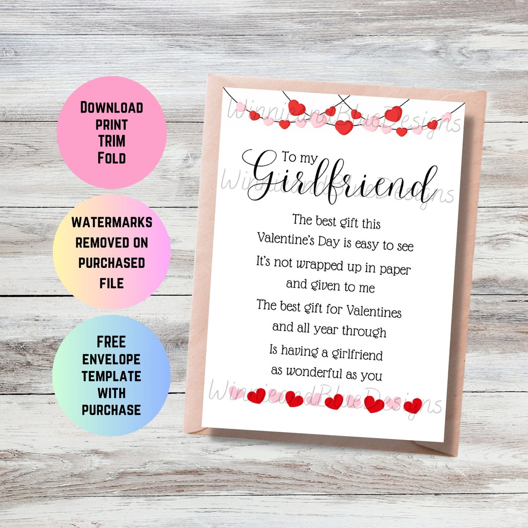 Printable Girlfriend Valentines Day Card, Valentine Card for Girlfriend ...