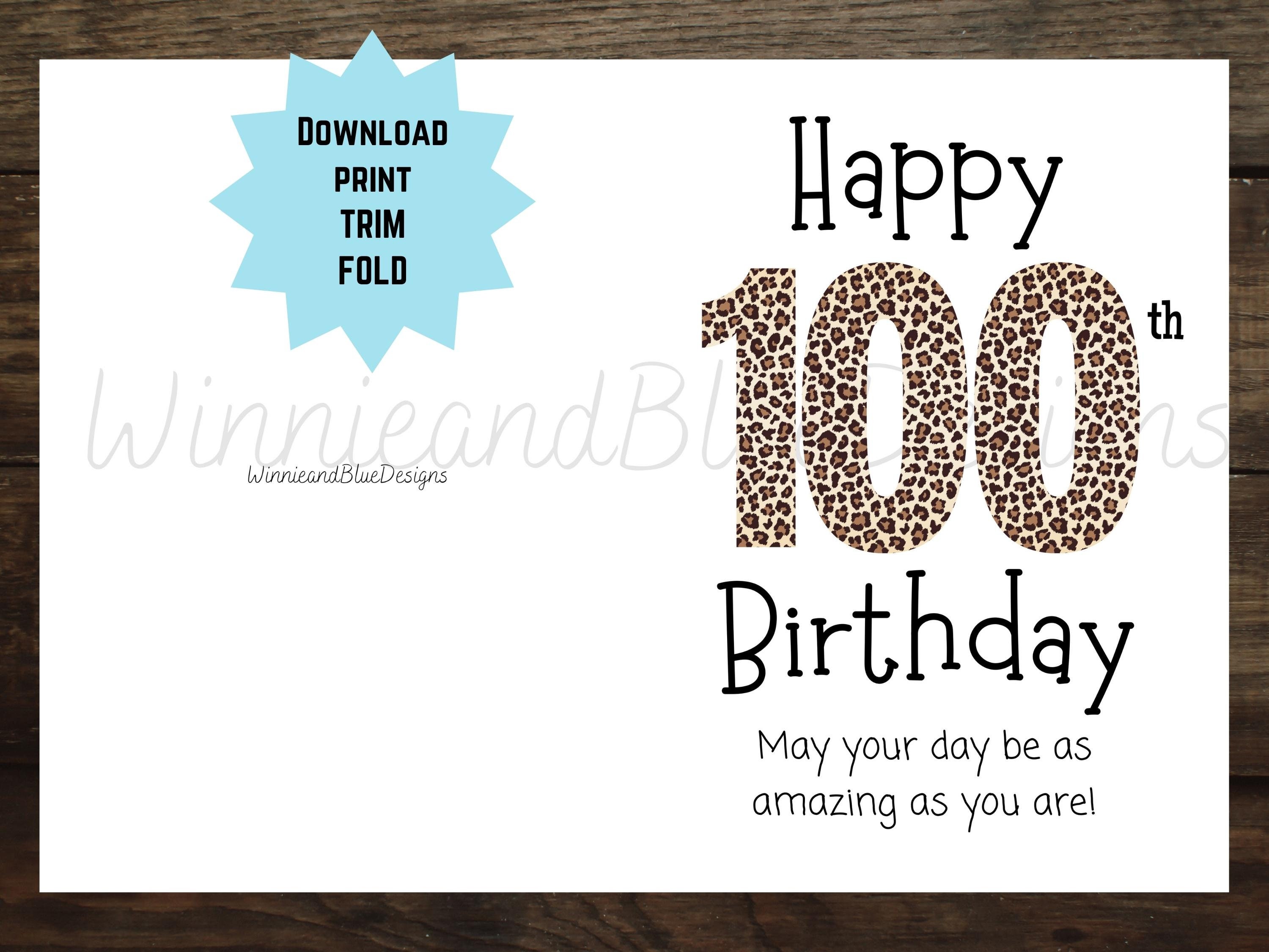 Leopard Print 100th Birthday Card Printable Birthday Card - Etsy