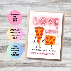 Lustige Pizza Karte Jahrestag DRUCKBAR, Pizza ist Liebe Jahrestagskarte für Mann, Frau, Freundin, Freund, Hochzeitsjubiläumskarte