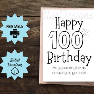 Tarjeta imprimible de cumpleaños número 100: Diseño sencillo (Descarga PDF)