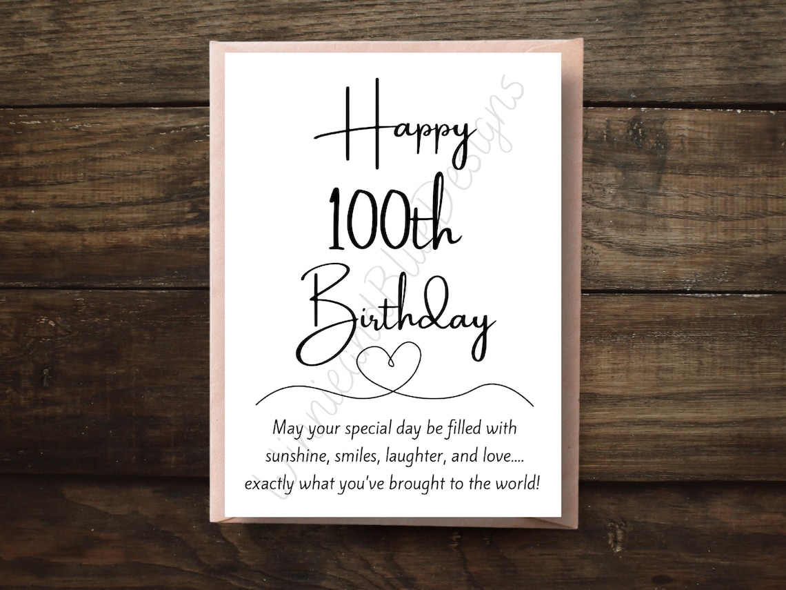 Printable 100th Birthday Card, Milestone Birthday Card for Grandma or