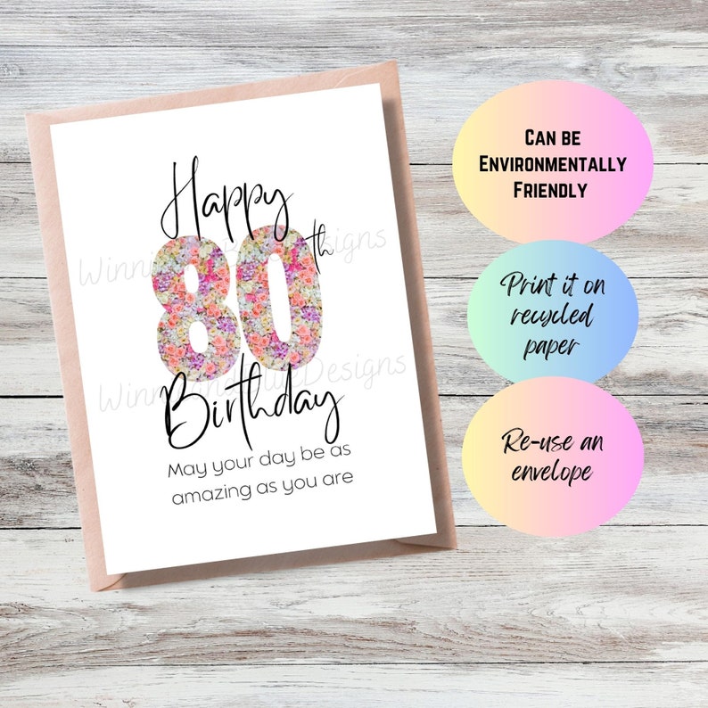 Printable 80th Birthday Card, Grandma or Grandpa Birthday Gift, Happy ...
