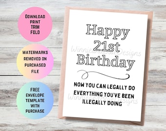 Tarjeta divertida para el 21.º cumpleaños: Regalo especial (PDF imprimible)