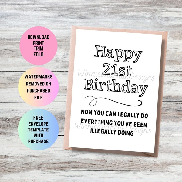 Funny 21st Birthday Card, Printable Birthday Card, Milestone Birthday Card, For brother sister or friend, 21 Birthday Gift For Her