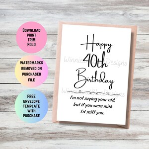 Divertida tarjeta de cumpleaños número 40 imprimible, regalo de cumpleaños número 40, 40 cumpleaños, tarjeta de cumpleaños número 40, para hermano, hermana, amigo
