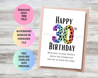 Funny 30th Birthday Card: Hangovers Last For Days (PDF Pattern)