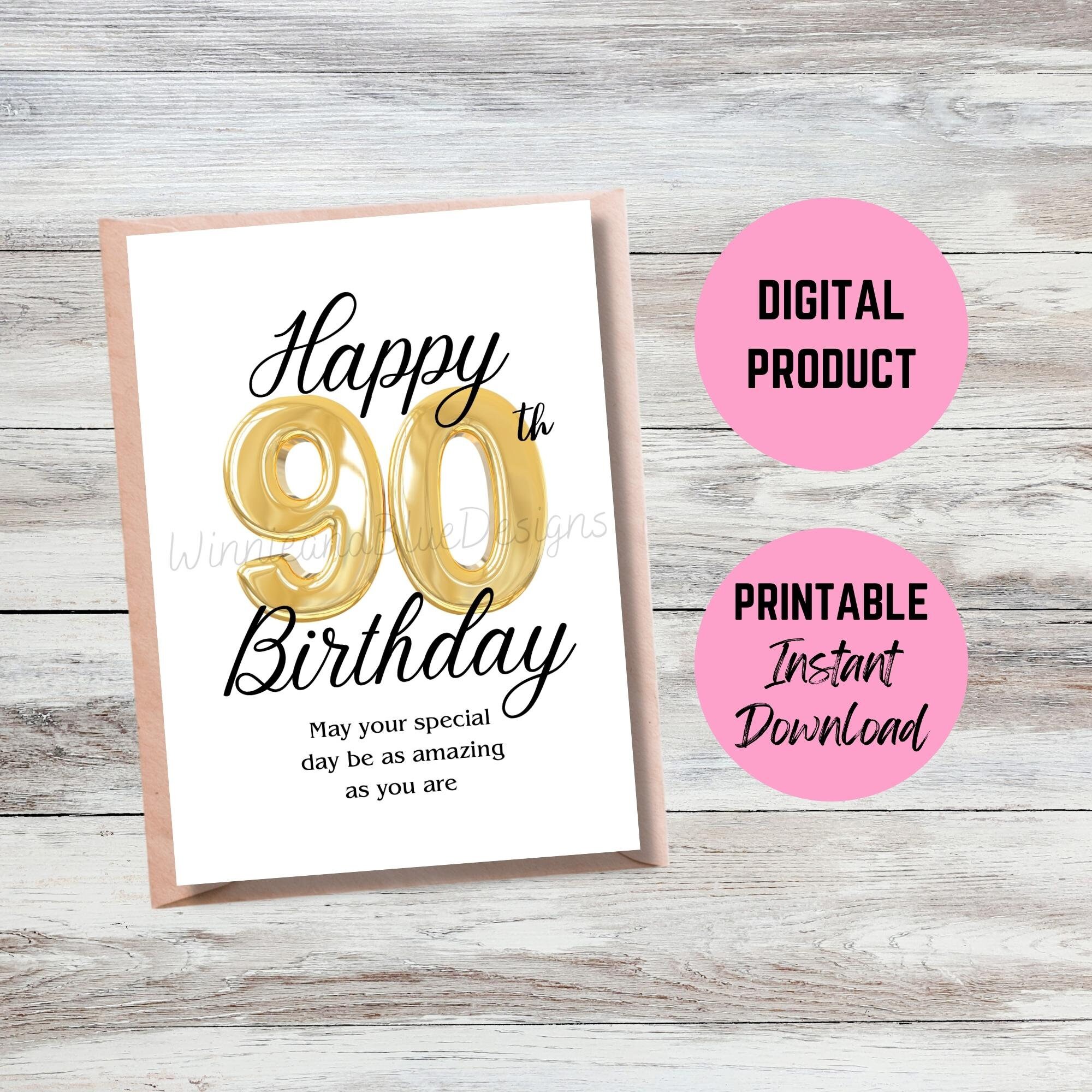 Printable 90th Birthday Card, Happy 90th Birthday Card, Milestone ...