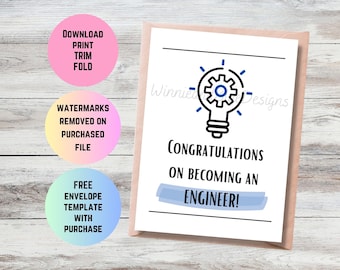 Engineer Graduation Card: Congratulations Gift (Printable PDF)