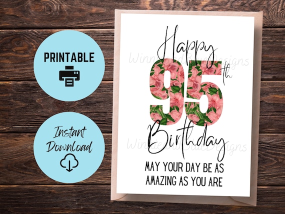 Biglietto Auguri Per 95° Compleanno Per Amica, Con Bouquet Floreale, Formato 15x15 Cm, Stampato Su Cartone FSC, Vuoto Dentro, Con Busta