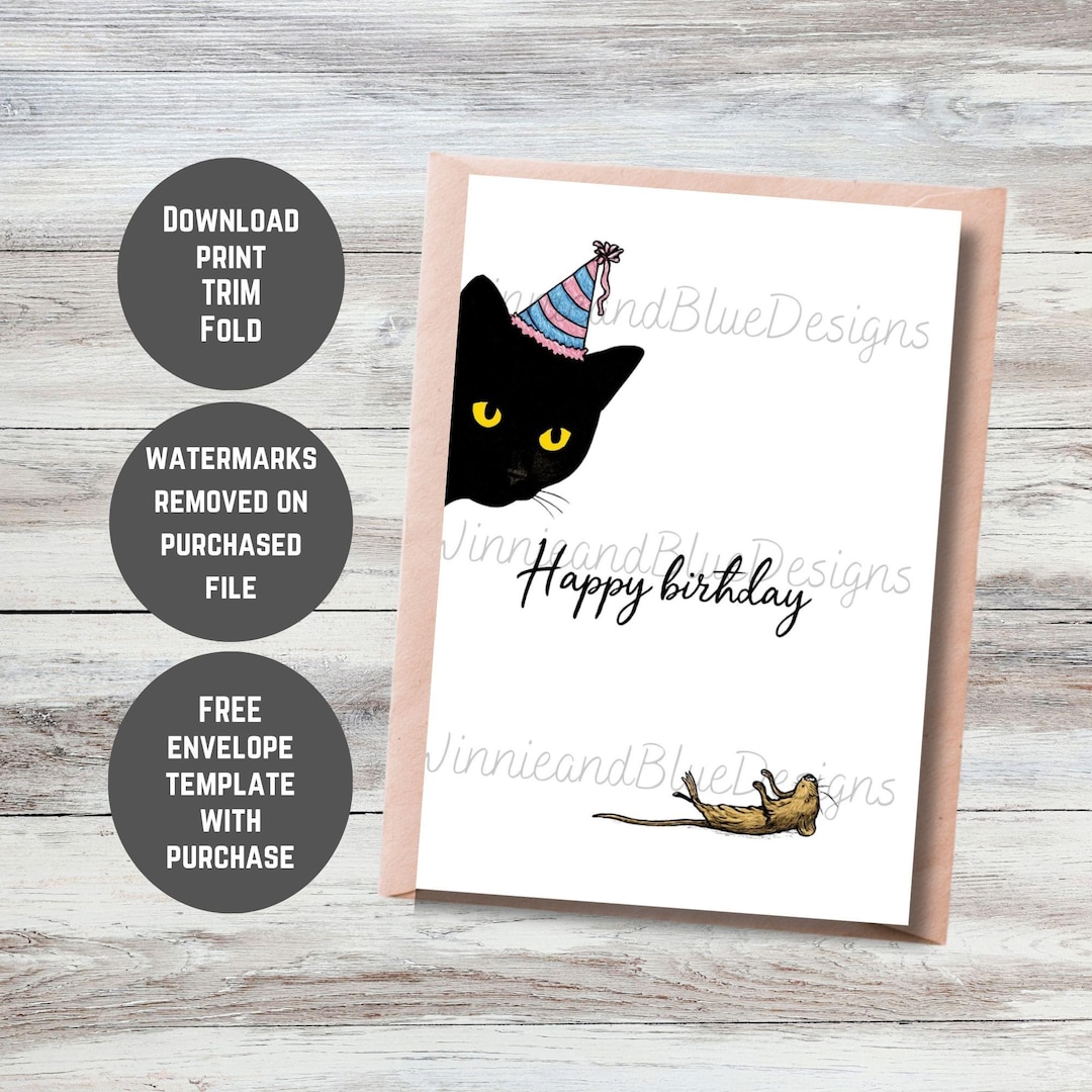 Printable Funny Cat Birthday Card | Printable Cat Gift Card | Dead ...