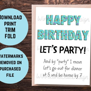 Tarjeta de fiesta de cumpleaños imprimible, tarjeta de cumpleaños divertida del mejor amigo, tarjeta de cumpleaños sarcástica de la fiesta, tarjeta de cumpleaños de la hermana