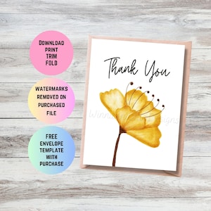 Cartão de agradecimento com flores em aquarela - Saudação floral para impressão