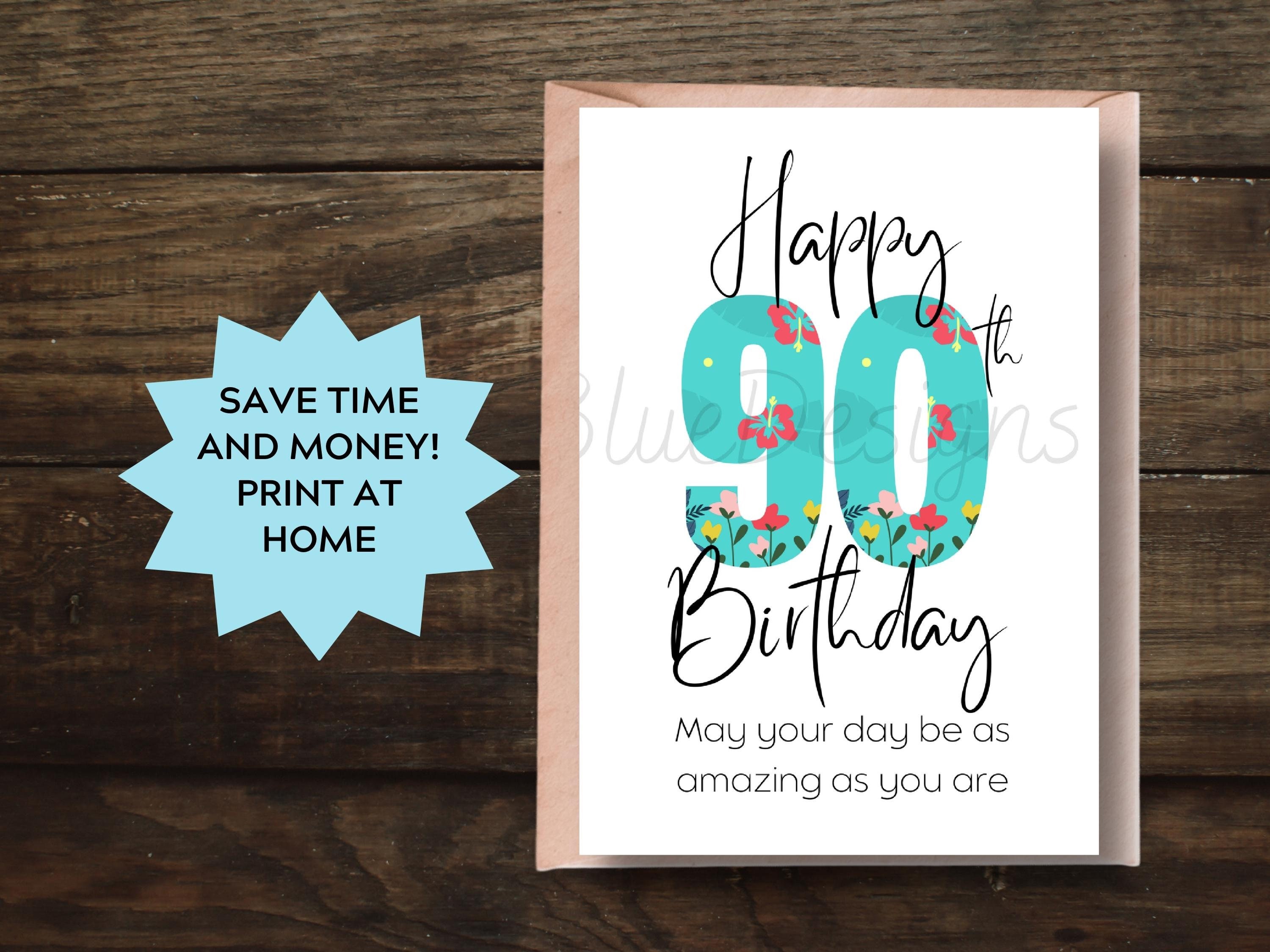 Printable 90th Birthday Card, Milestone Birthday Card for Grandma or ...