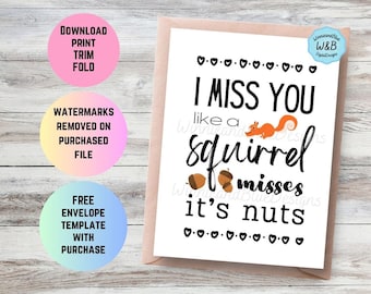 Tarjeta de "Te extraño" de una ardilla: un regalo divertido para largas distancias (descarga digital)