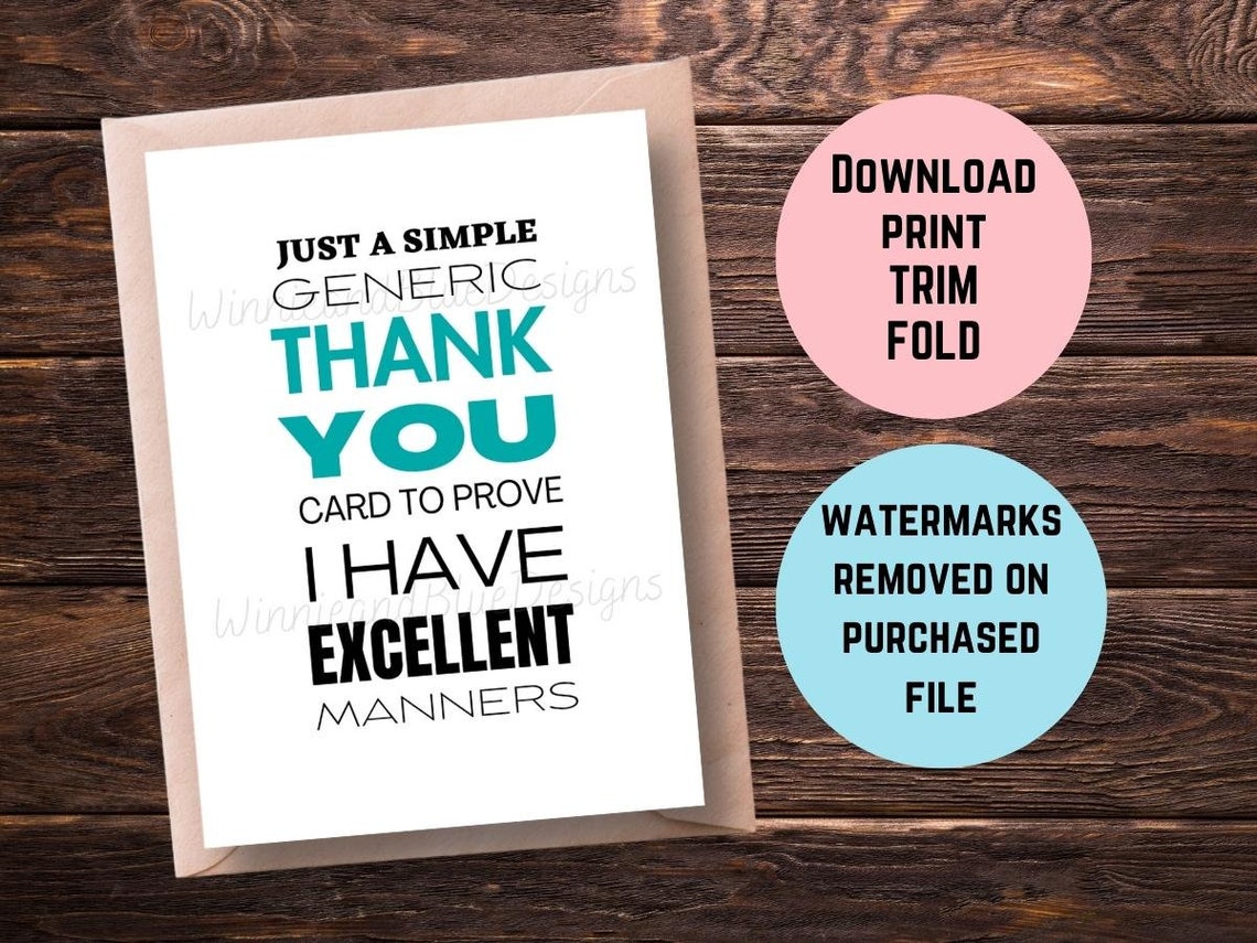 Funny Thank You Card Printable Generic Thank You Card Funny Etsy Canada