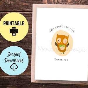 Printable Owl Thank You Card, This Hoots for You Thank You Card, Funny Owl Thank You Card, Funny ...