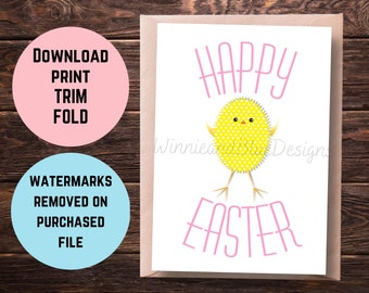 Printable Happy Easter Chick Card, Happy Easter Egg Chicken Card, Hoppy Easter Card, Easter Little Chick Card, Digital EasterCard