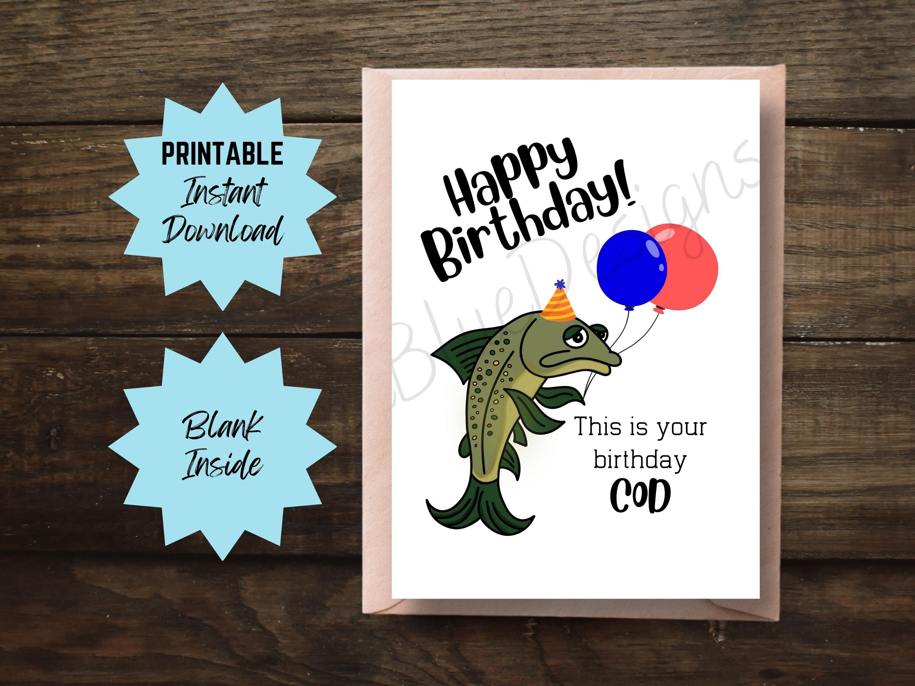 Printable fish birthday card funny fishing birthday card for boyfriend