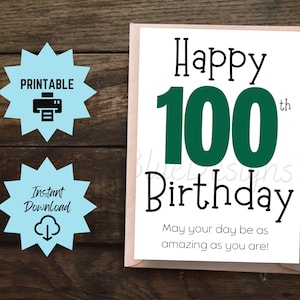 Tarjeta imprimible de cumpleaños número 100 de Emerald, increíble tarjeta de cumpleaños número 100, regalo de cumpleaños número 100, cumpleaños número 100, tarjeta para abuela, abuelo