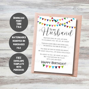 Carte d'anniversaire à imprimer pour mari, poème d'anniversaire pour mari, carte de joyeux anniversaire pour mari, carte de joyeux anniversaire romantique pour lui