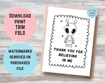 Thank You Card for Teachers and Coach Appreciation - Printable DIY Thank You Card - Coloring Thank You Card for Believing In Me