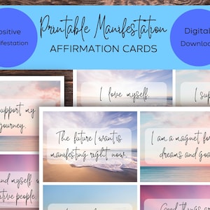 Printable Positive Affirmation Cards Beach Theme, I am Affirmations, 28 Card Affirmation Deck, Mindfulness Cards, Kindness Cards