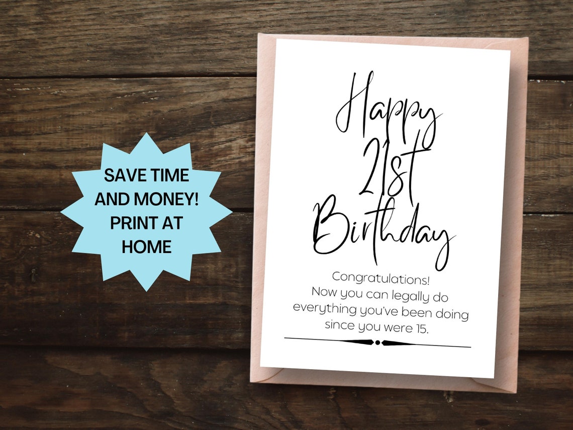 Funny 21st Birthday Card Printable Birthday Card Milestone | Etsy