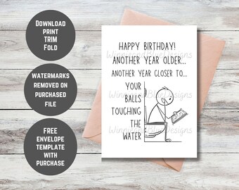 Carte d'anniversaire sarcastique amusante pour mari, père ou ami | Humour de toilette (téléchargement numérique imprimable)