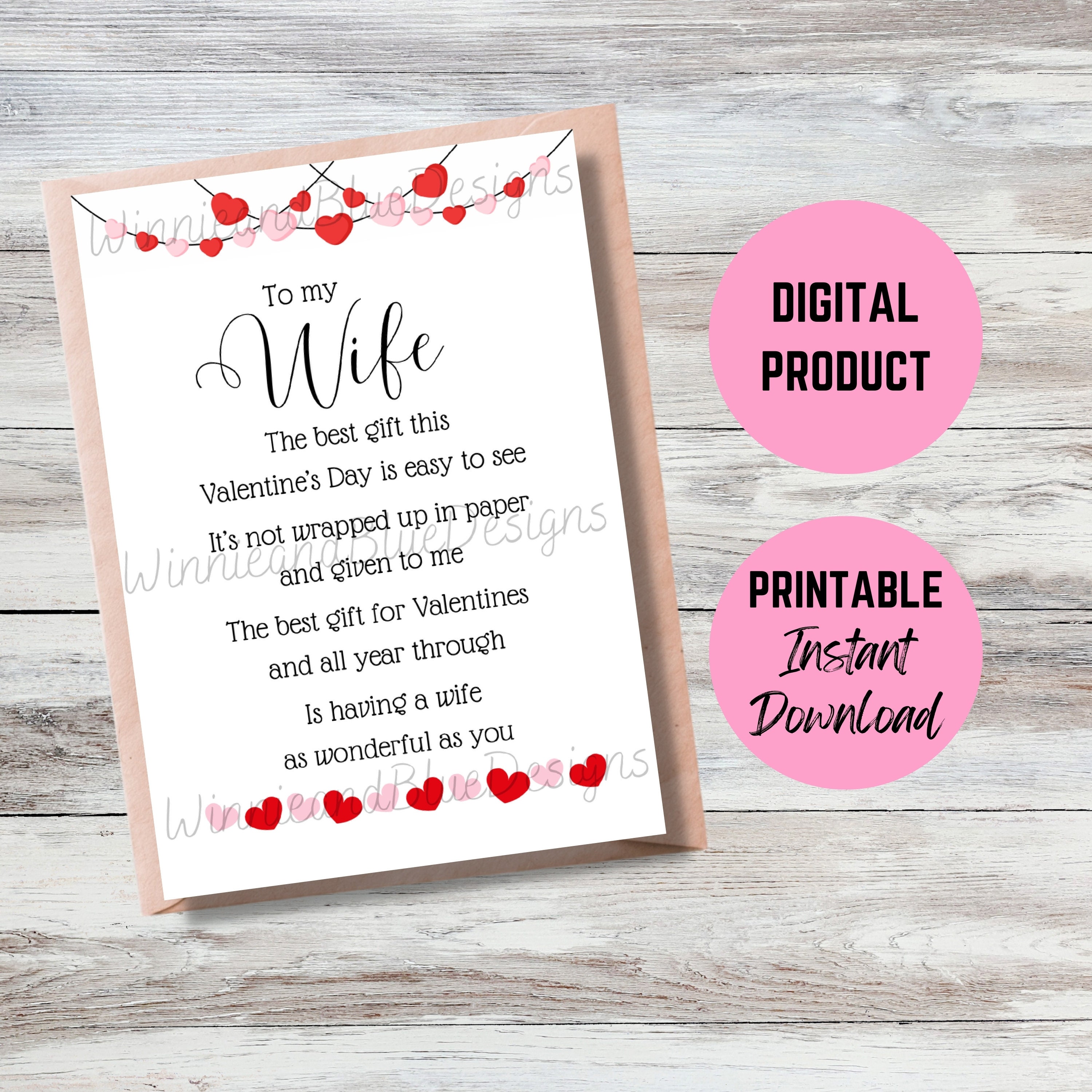Printable Wife Valentines Day Card, Valentine Poem Card for Wife ...