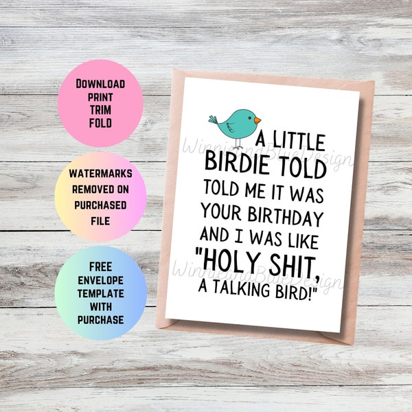 Silly Bird Birthday Card Printable, Funny Bird Lover Birthday Card, Talking Bird Birthday Card, Card for friend, Card for her, Card for him