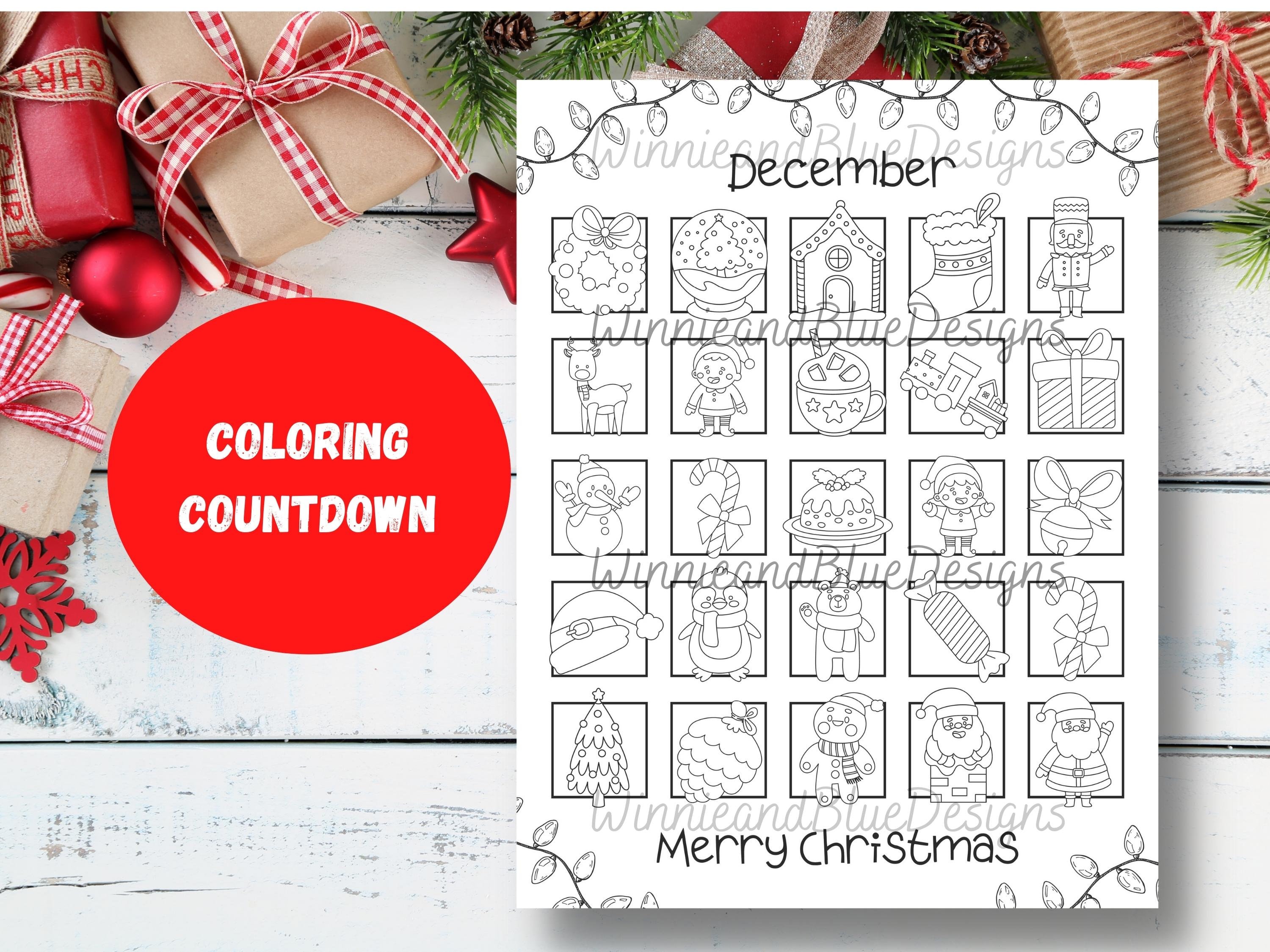 Printable Christmas Advent Calendar Kids Xmas Coloring - Etsy
