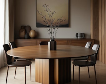 Solid Walnut Round Dining Table: Minimalist Pedestal Design