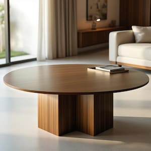 Round Coffee Table | Pedestal Coffee Table | The Leo Coffee Table | Custom Sizes Available | White Oak or Walnut