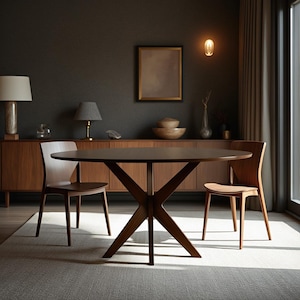 Solid Wood Round Dining Table: Mid Century Modern Semra Design