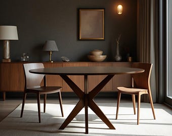 Solid Wood Round Dining Table: Mid Century Modern Semra Design