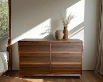 Mid Century Modern Waterfall Dresser: Solid Wood Bedroom Furniture