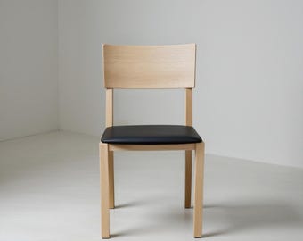 Handcrafted Mid Century Modern Dining Chair: Solid White Oak, Marine Vinyl