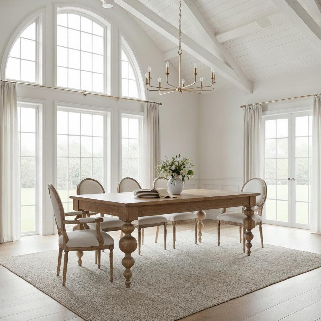 Rustic Farmhouse Dining Table | Solid Wood Turned Legs, French Country ...