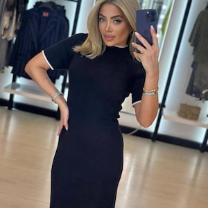 Black Bodycon Dress | Elegant Evening Dress | Work to Party Dress | Slim Fit Midi Dress | Sexy Chic Outfit for Women