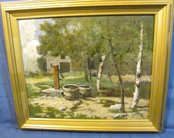 Wilbur Lansil (1855-1897) Antique Oil Painting listed artist Dated 1895 titled "The Watering Place"