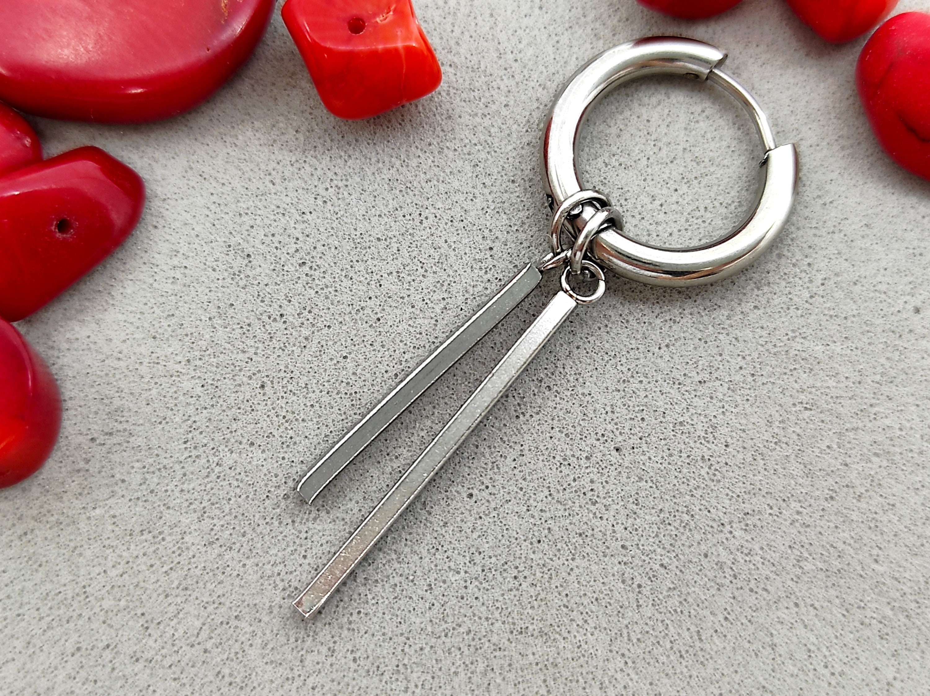 One Double Stick Dangle, Stick Earring, Male Stick Dangle, Stick Long