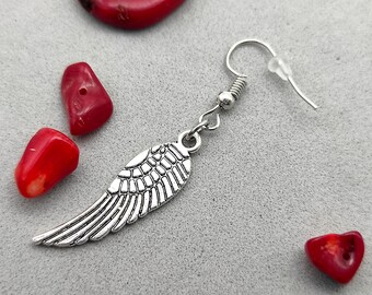 Silver Angel Wing Dangle Earring: Unisex Charm (Single)