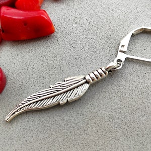 Silver feather earring, Feather dangle, Men jewellery, Dangle earring, Silver earring for men, Gift for him, Men earring, Silver jewellery
