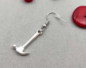 Hammer dangle, Hammer earring, Construction earrings, Tool earring,  Handyman jewelry, Gift for him, Fathers days gift, Silver hammer